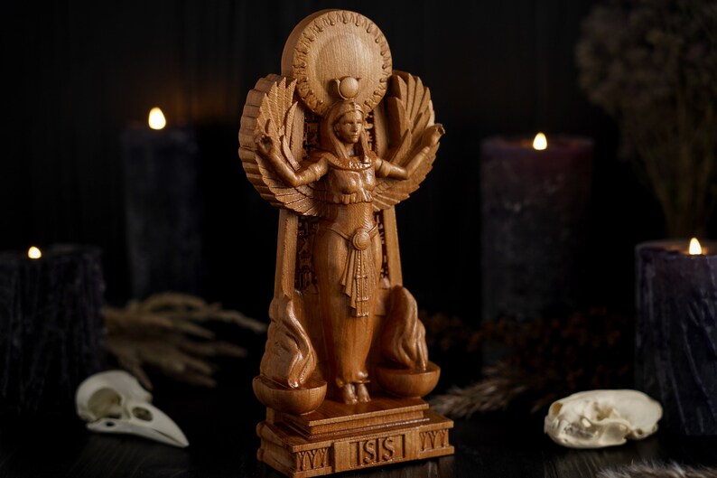 Oak Isis Egyptian Statue