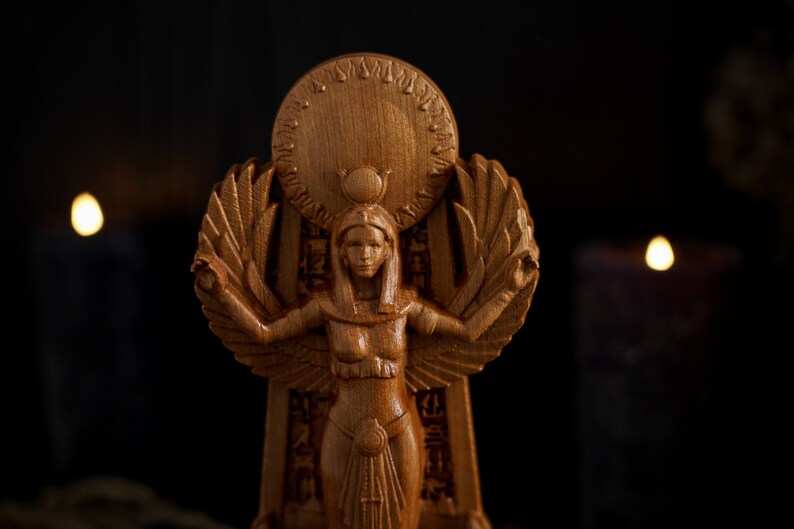 Oak Isis Egyptian Statue