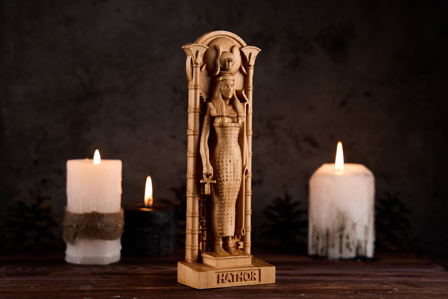 Oak Hathor Egyptian Statue