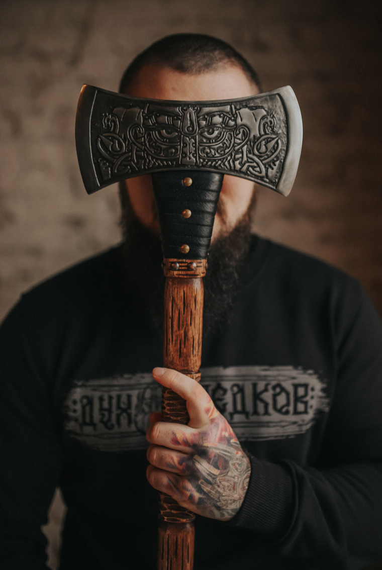 Double sided engraved axe