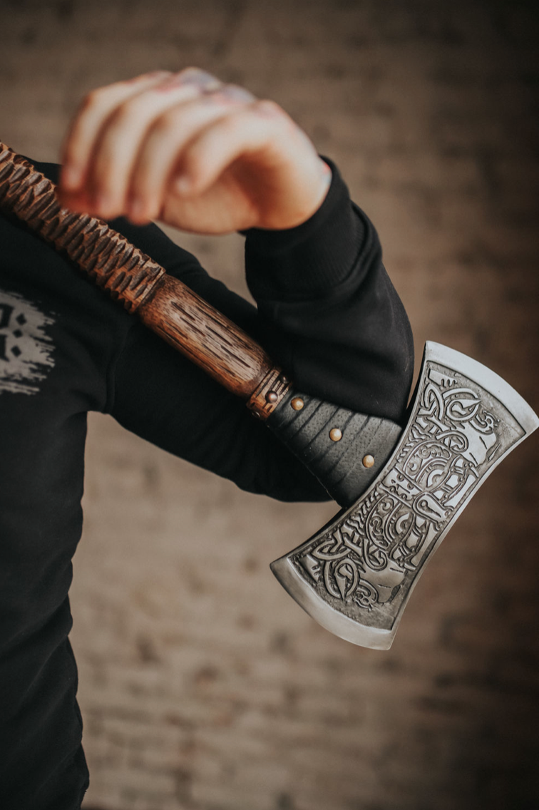 Double sided engraved axe