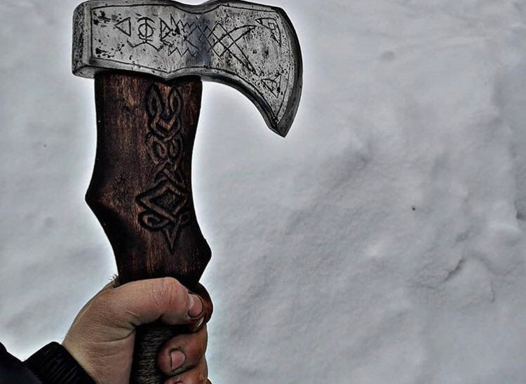 Engraved hand forged axe