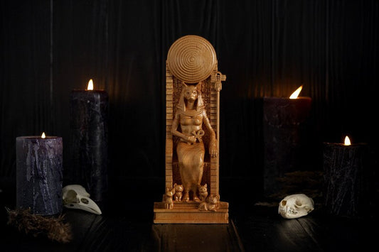 Oak Bastet Egyptian Statue