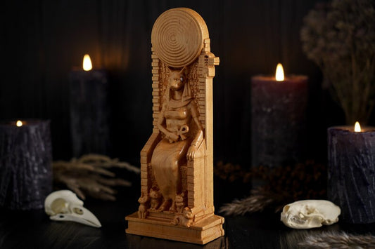 Oak Bastet Egyptian Statue