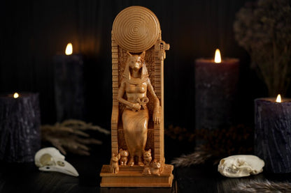 Oak Bastet Egyptian Statue