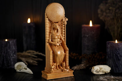 Oak Bastet Egyptian Statue