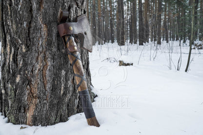 Customized Bearded Damascus axe • Shipping from the USA