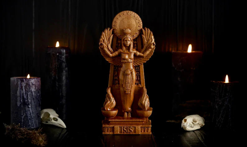 Oak Isis Egyptian Statue