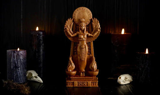 Oak Isis Egyptian Statue