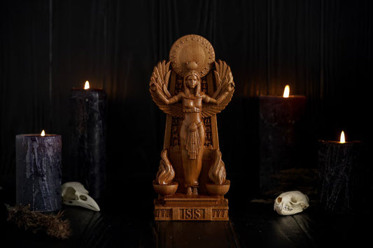 Oak Isis Egyptian Statue