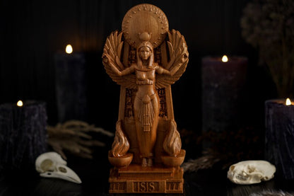 Oak Isis Egyptian Statue