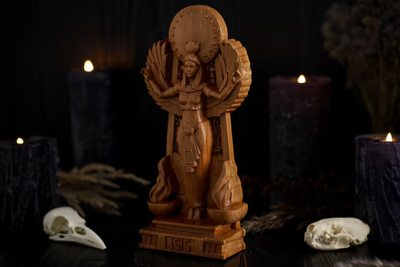 Oak Isis Egyptian Statue