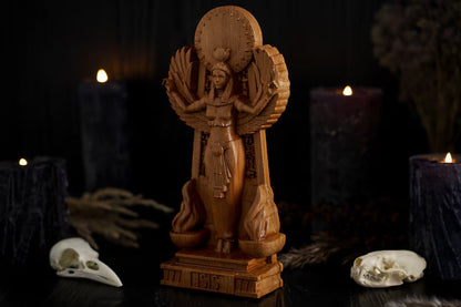 Oak Isis Egyptian Statue