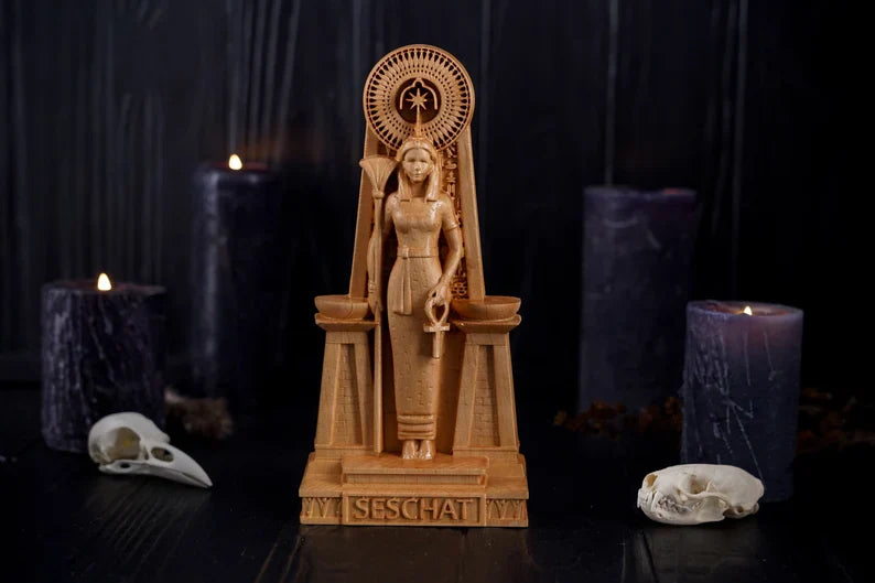 Oak Seschat Egyptian Statue