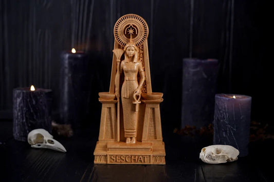 Oak Seschat Egyptian Statue