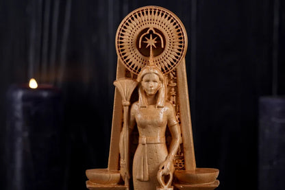 Oak Seschat Egyptian Statue