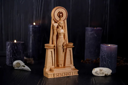 Oak Seschat Egyptian Statue
