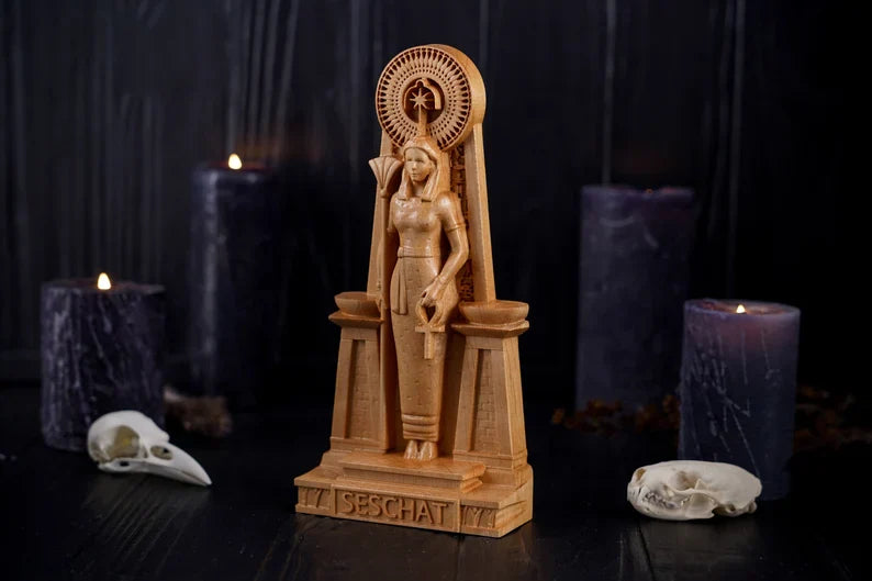 Oak Seschat Egyptian Statue