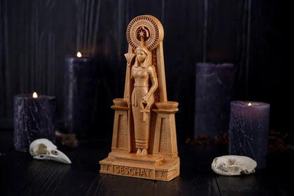 Oak Seschat Egyptian Statue