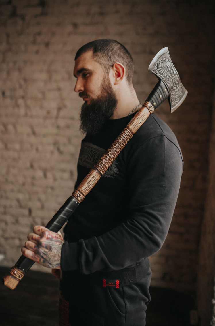 Double sided engraved axe