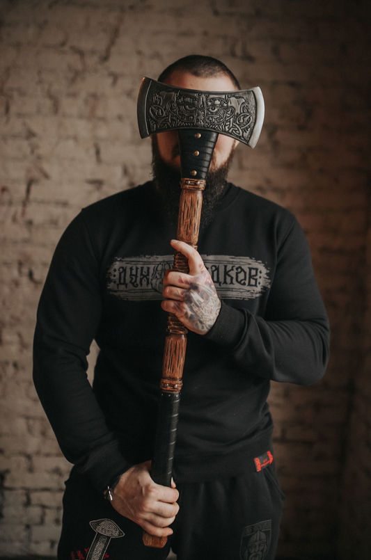 Double sided engraved axe