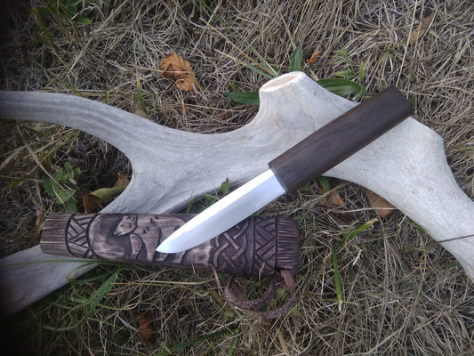Small knife with wooden sheath