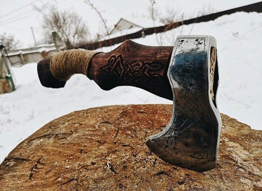 Engraved hand forged axe