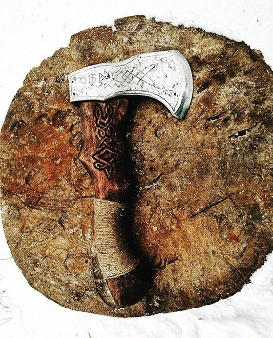 Engraved hand forged axe