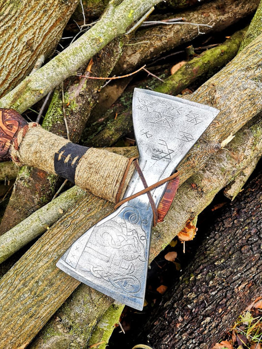 Double sided engraved axe