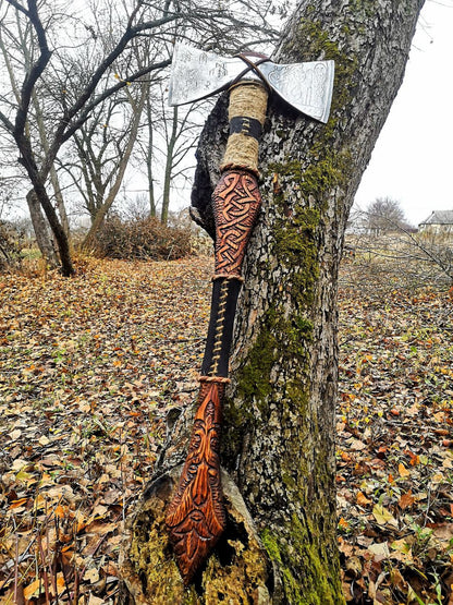 Double sided engraved axe